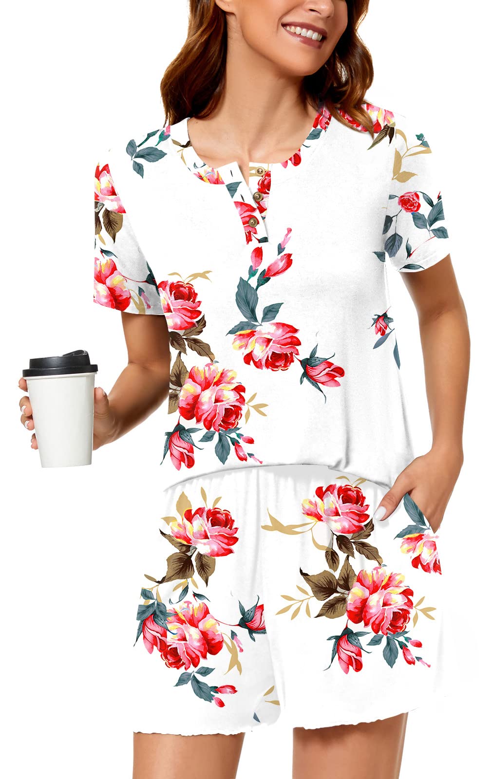 syoss Women's Pajama Sets Short Sleeve Sleepwear Soft Comfy Pj Lounge Sets - Image 3